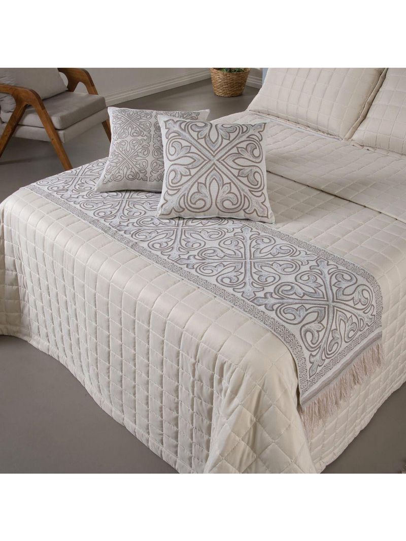 Kit Peseira Grécia 5 Peças King 60% Algodão - 40% Poliéster Tecido Jacquard Acompanha Almofadas Cheias - Cáqui