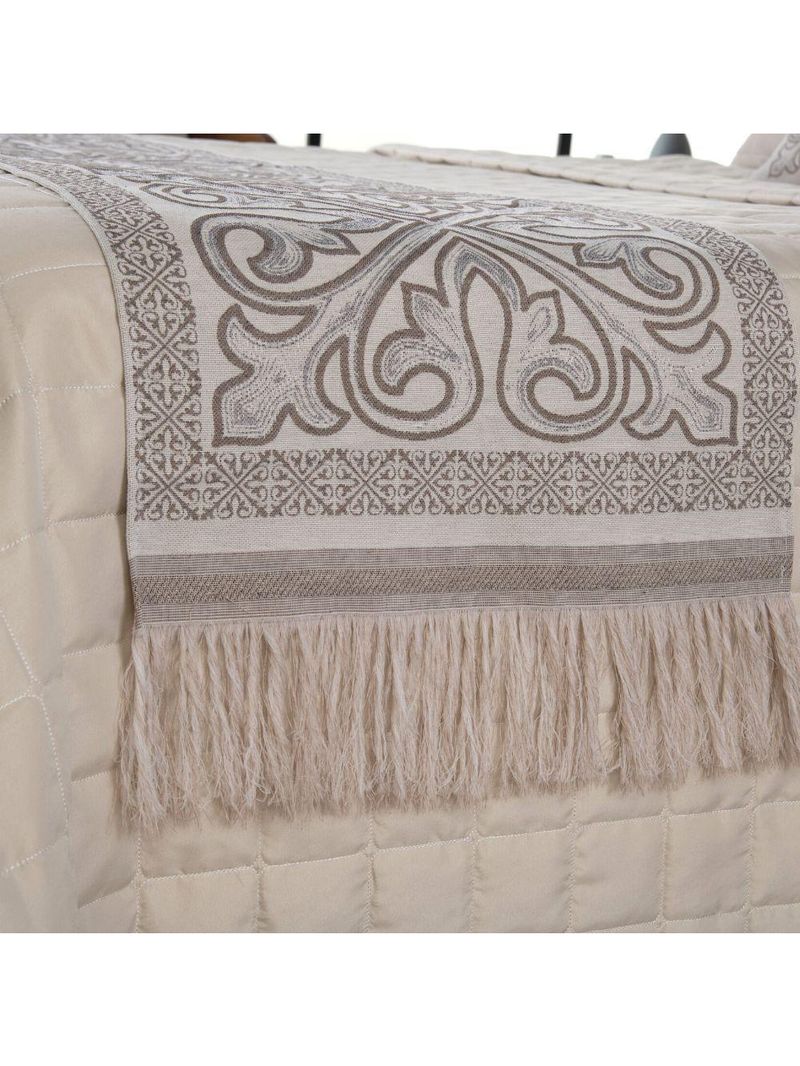 Kit Peseira Grécia 5 Peças King 60% Algodão - 40% Poliéster Tecido Jacquard Acompanha Almofadas Cheias - Cáqui