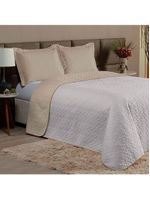 Cobre Leito Solteiro 2 Peças Clara 100% Poliéster - Branco/cáqui