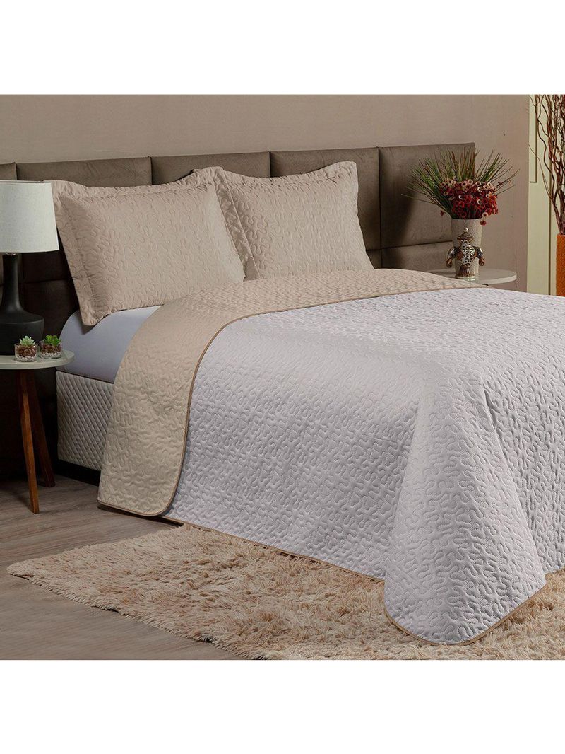 Cobre Leito Solteiro 2 Peças Clara 100% Poliéster - Branco/cáqui