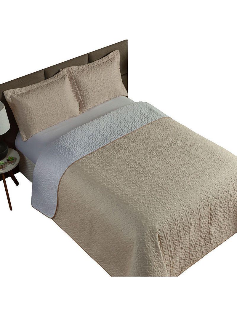 Cobre Leito Solteiro 2 Peças Clara 100% Poliéster - Branco/cáqui