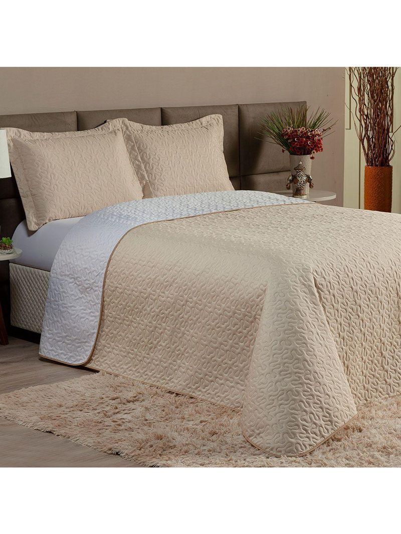 Cobre Leito Solteiro 2 Peças Clara 100% Poliéster - Branco/cáqui