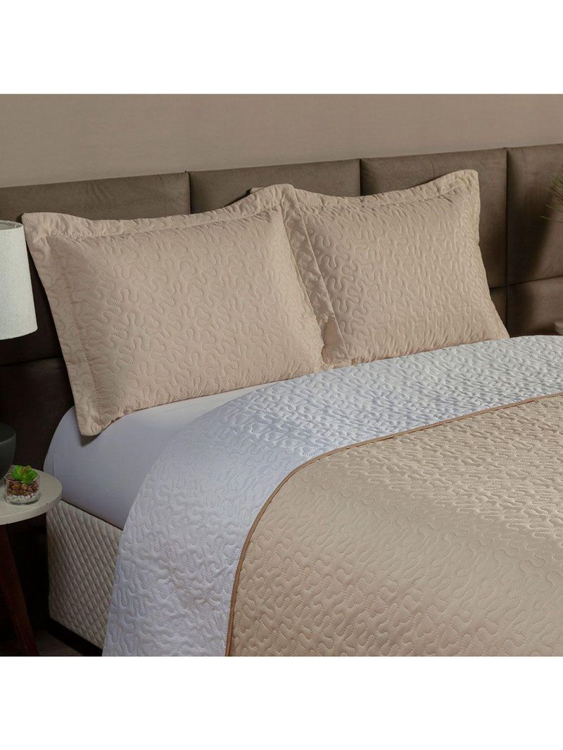 Cobre Leito Solteiro 2 Peças Clara 100% Poliéster - Branco/cáqui