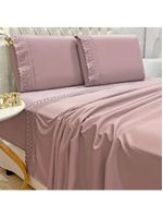 Jogo Lençol Queen Grace Bordado 4pç 100% Poliéster - Malva