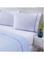 Jogo De Cama Lençol 100% Algodão Percal 150 Fios Casal Gran Moratta 4 Peças - Branco E Azul