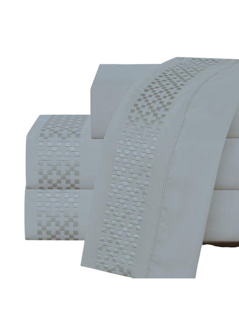 Jogo Lençol Casal Elegance Bordado 4pç 100% Poliéster - Cinza