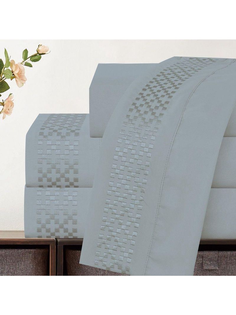 Jogo Lençol Casal Elegance Bordado 4pç 100% Poliéster - Cinza