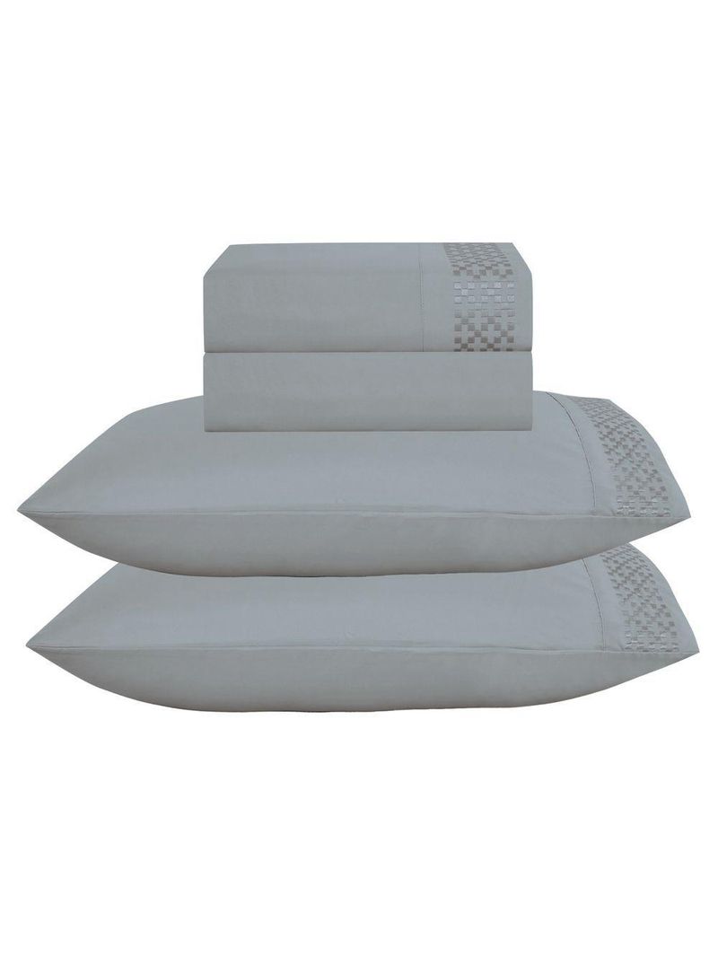 Jogo Lençol Casal Elegance Bordado 4pç 100% Poliéster - Cinza