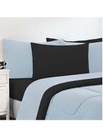 Kit Edredom + Jogo De Lençol Malha 100% Algodão Gran Moratta 6 Peças Casal - Azul Bebê-preto