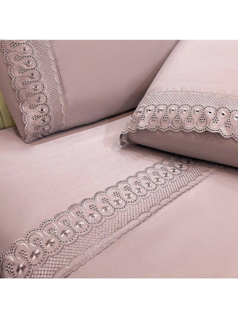 Jogo Lençol Casal Grace Bordado 4pç 100% Poliéster - Malva