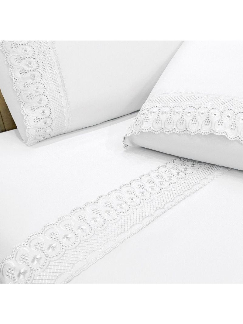 Jogo Lençol Queen Grace Bordado 4pç 100% Poliéster - Branco