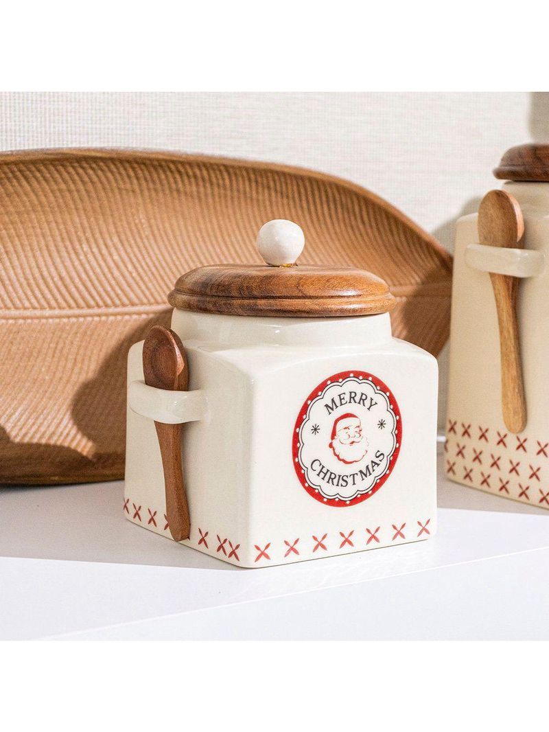 Pote Decorativo Copa E Cia Versailles Natalino Em Cerâmica Artesanal Merry Christmas - 13 X 15 Cm
