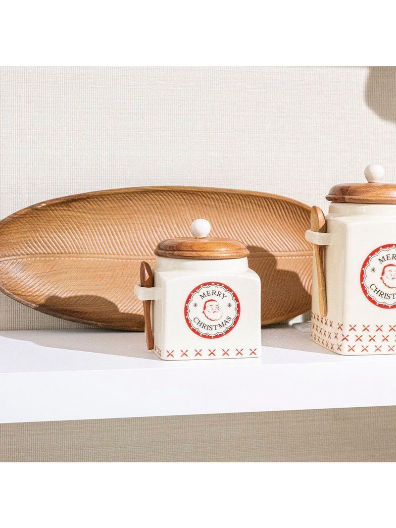 Pote Decorativo Copa E Cia Versailles Natalino Em Cerâmica Artesanal Merry Christmas - 13 X 15 Cm