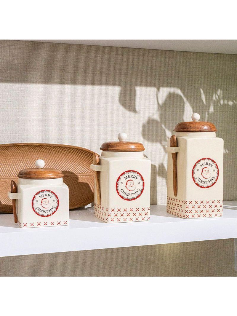 Pote Decorativo Copa E Cia Versailles Natalino Em Cerâmica Artesanal Merry Christmas - 13 X 15 Cm