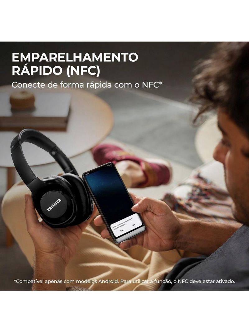 Fone De Ouvido Headphone Aiwa HP-05 Hi-Fi ANC NFC BT APP Bivolt