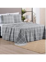 Jogo De Lençol Minimalista King 4 Peças Percal 200 Fios Quadriculado - Cinza - 100% Poliéster