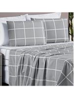 Jogo De Lençol Minimalista King 4 Peças Percal 200 Fios Quadriculado - Cinza - 100% Poliéster