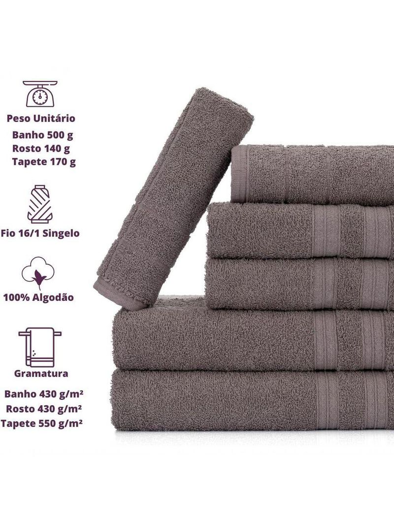 Jogo De Toalhas Gigante Itália Soft 2 Banhão + 2 Rosto + 2 Tapete Luxo 100% Algodão - Cinza