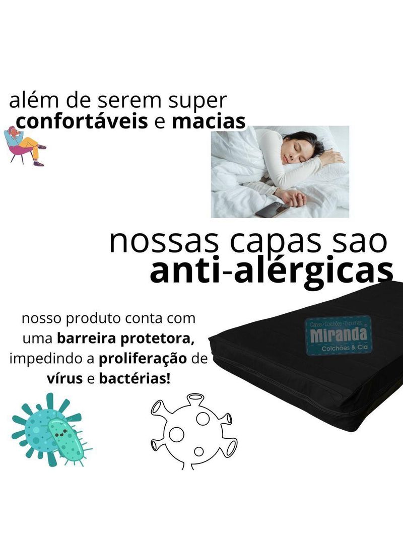 Capa Impermeável Para Colchão Casal Feita Em Napa Hospitalar 138x188x35cm - Preta