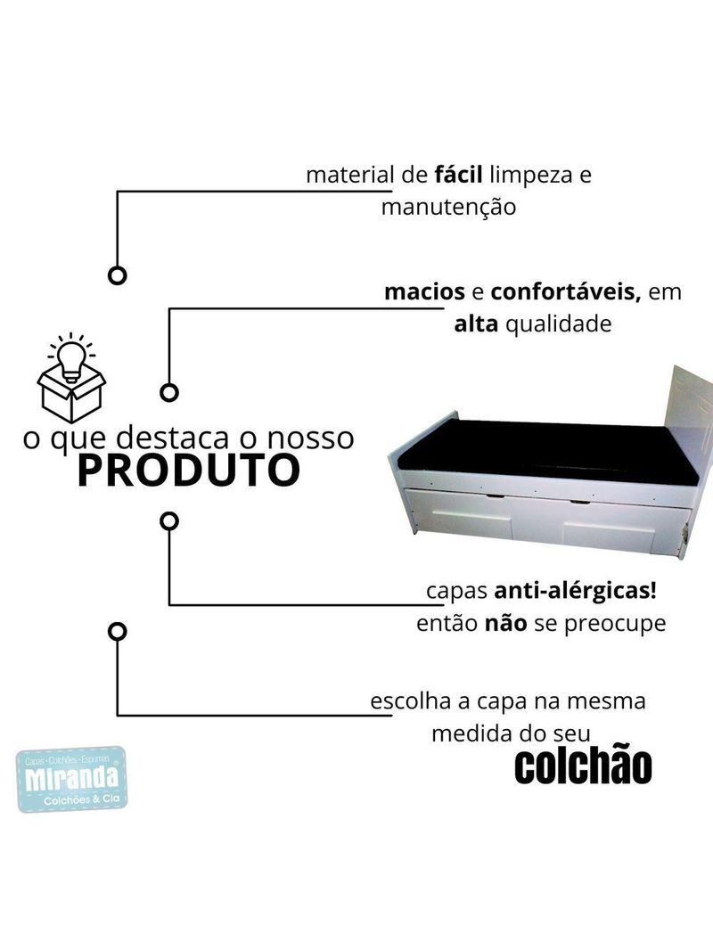 Capa Impermeável Para Colchão Casal Feita Em Napa Hospitalar 138x188x35cm - Preta