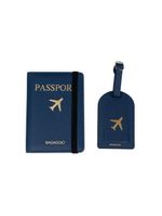 Kit etiqueta e porta passaporte travel azul escuro