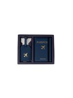 Kit etiqueta e porta passaporte travel azul escuro