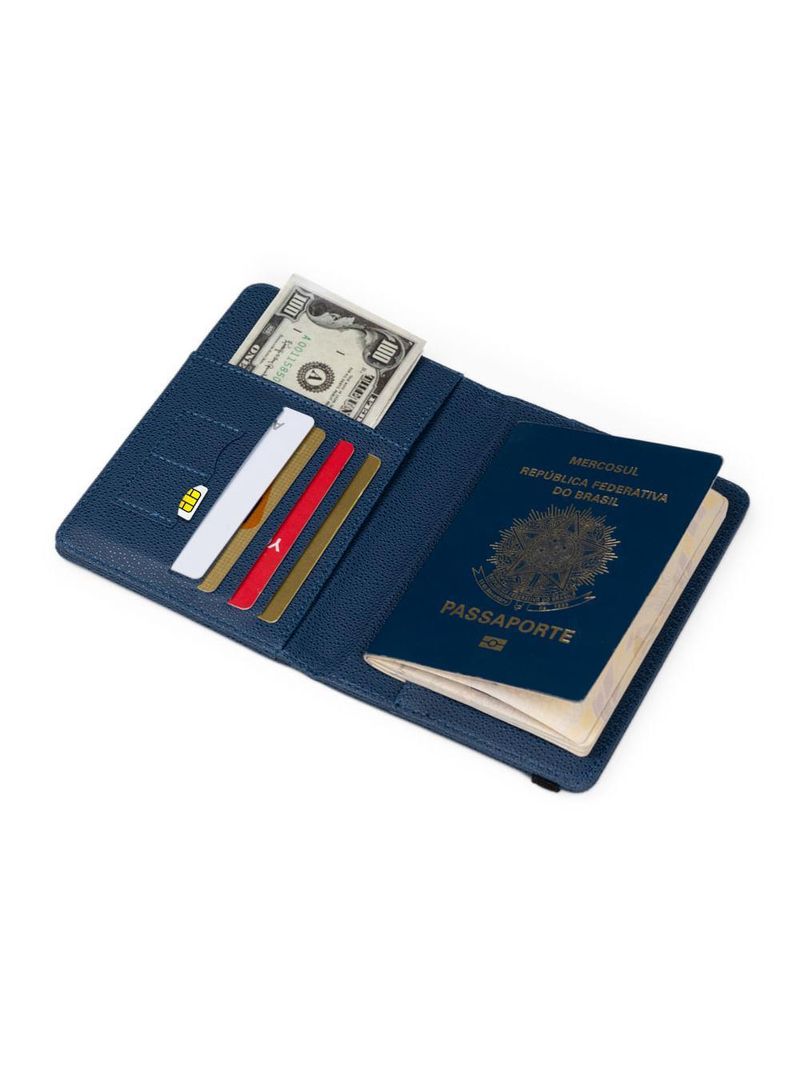 Kit etiqueta e porta passaporte travel azul escuro