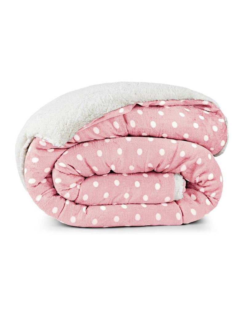 Coberdrom cobertor meggy poá solteiro sherpa manta flannel bolinhas - rosa