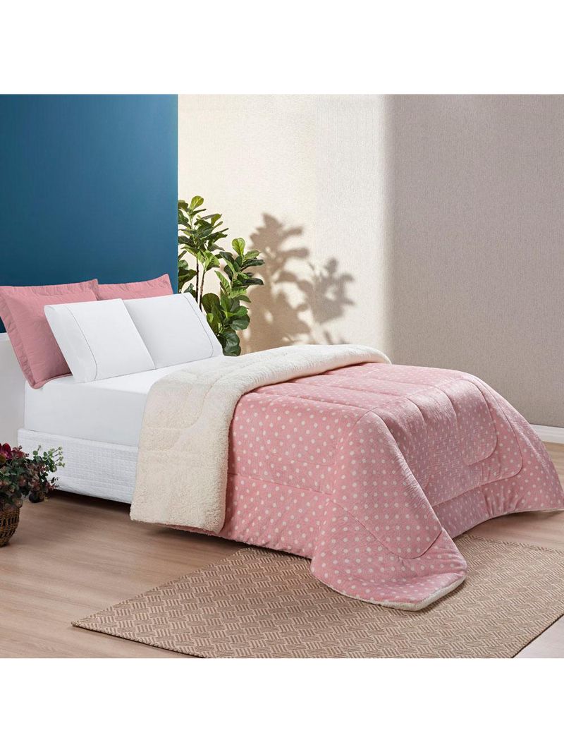 Coberdrom cobertor meggy poá solteiro sherpa manta flannel bolinhas - rosa