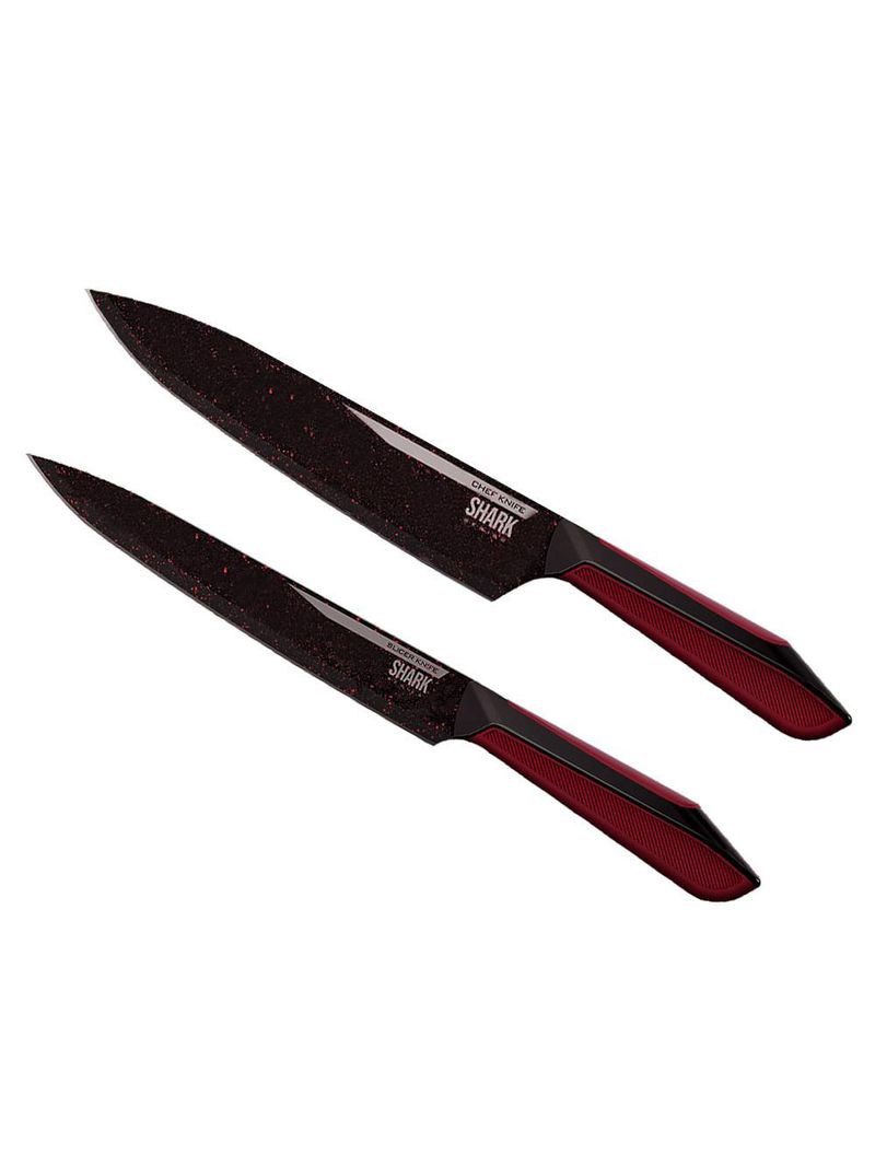 Conjunto de facas ichef polishop - professional cut - shark series - red