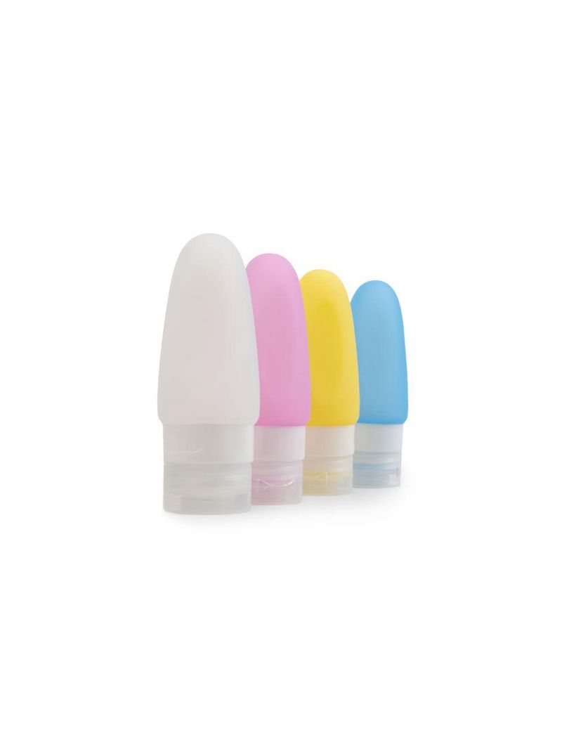 Kit com 4 frascos de silicone para viagem colorido