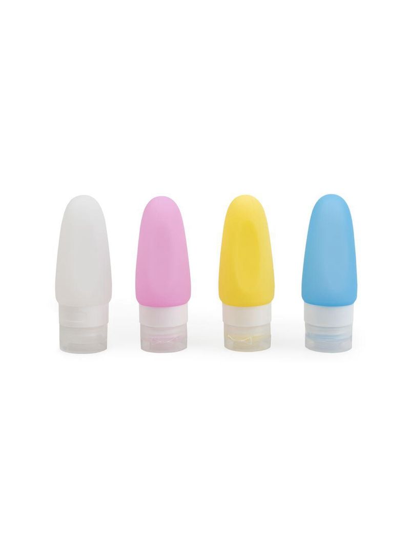 Kit com 4 frascos de silicone para viagem colorido