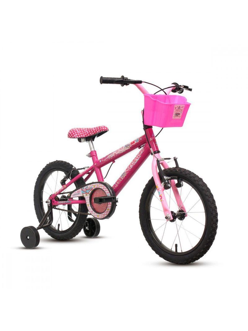 Bicicleta Aro 16 Infantil Feminina Stone Rosa Com Rodinha Pink Com Rosa