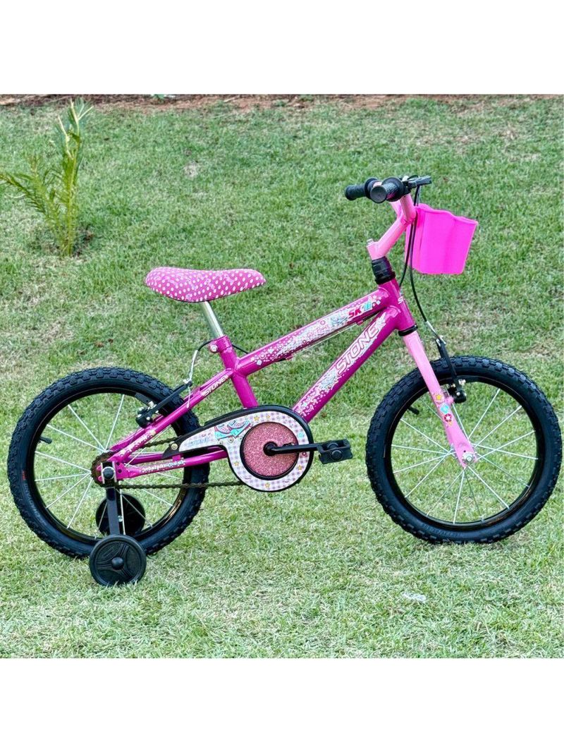 Bicicleta Aro 16 Infantil Feminina Stone Rosa Com Rodinha Pink Com Rosa