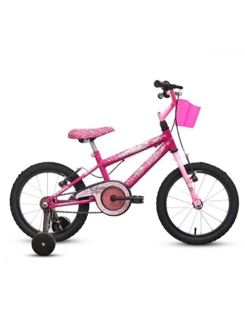 Bicicleta Aro 16 Infantil Feminina Stone Rosa Com Rodinha Pink Com Rosa