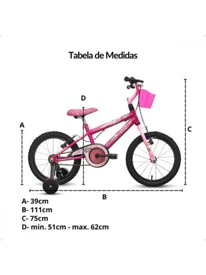 Bicicleta Aro 16 Infantil Feminina Stone Rosa Com Rodinha Pink Com Rosa