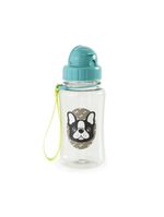 Garrafa escolar 350ml pug com canudo azul