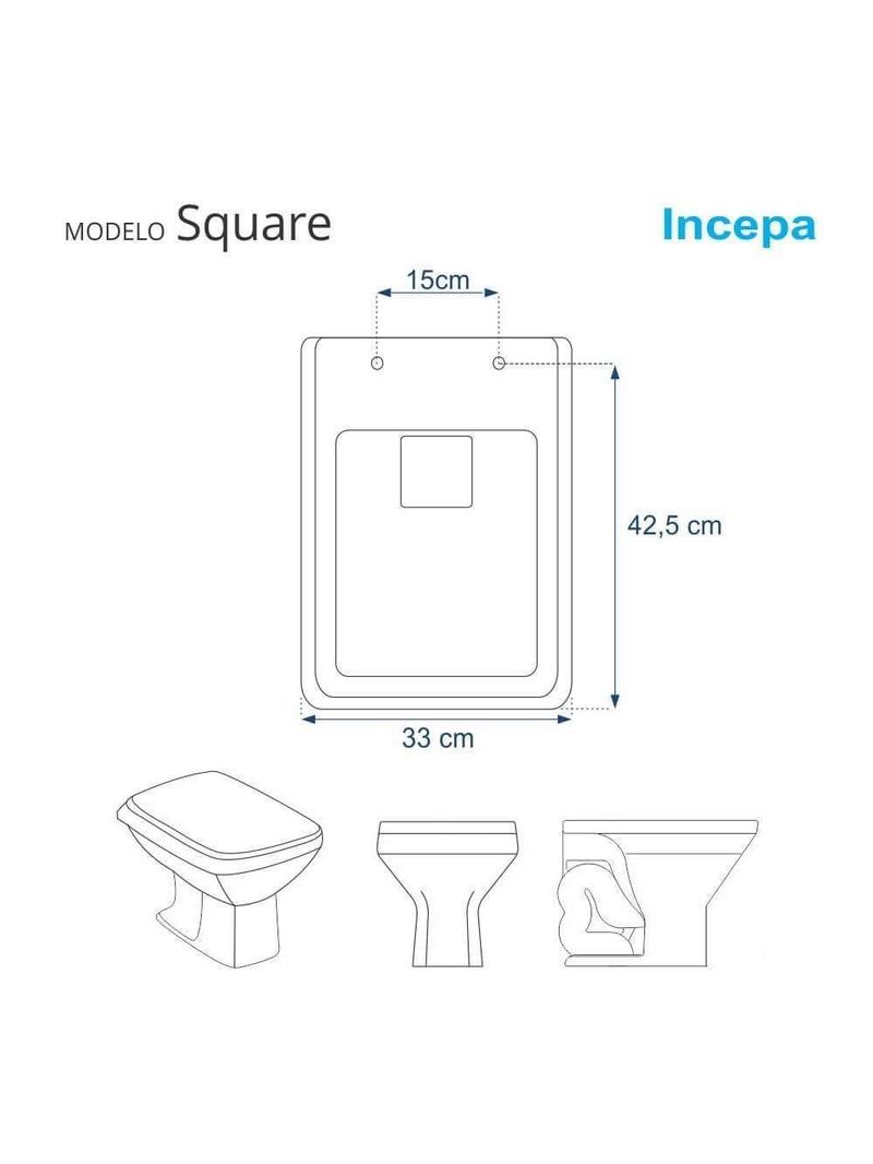 Tampa De Vaso Sanitário Com Amortecedor Square Ambar (cinza Escuro) Para Bacia Incepa Cidamar