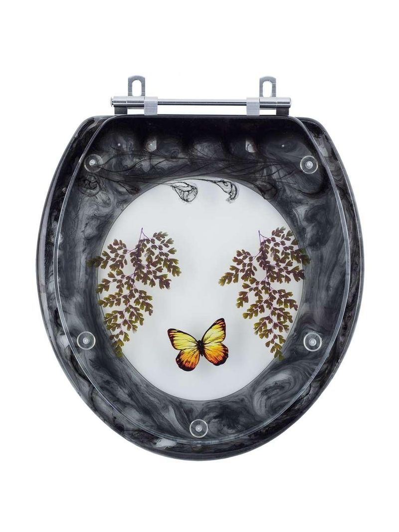 Assento Sanitario Poliester Decorado Borboleta Parati Preto Para Vaso Logasa