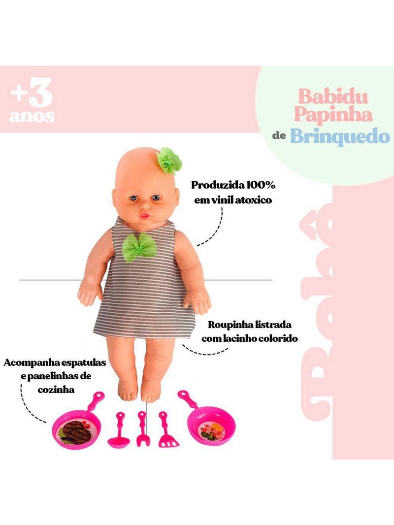Boneca Babidu Papinha Com Acessórios De Cozinha