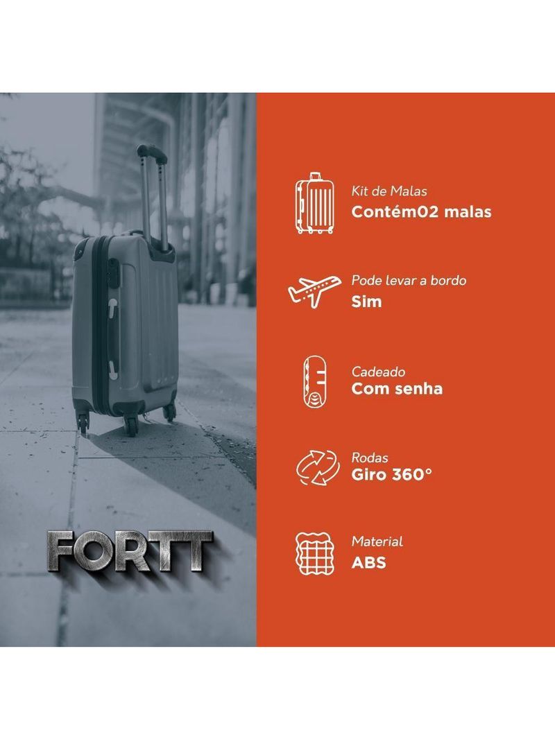 Kit Mala De Viagem ABS 2 Peças Adventure E Action Fortt Vermelha MAB01-VR