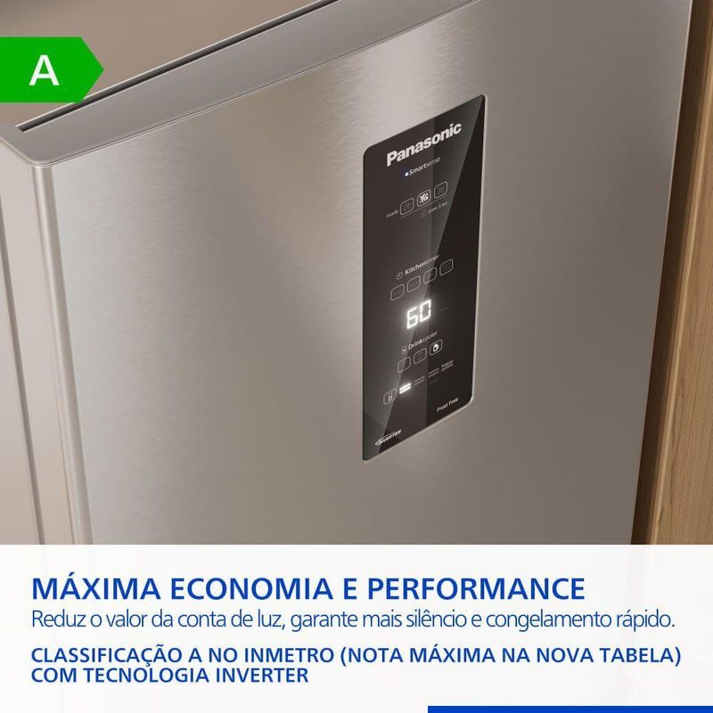 Geladeira Intuitive+ Panasonic Frost Free Inverter 475L Aço Escovado NR BB64PV2X NR BB64PV2XA 110V