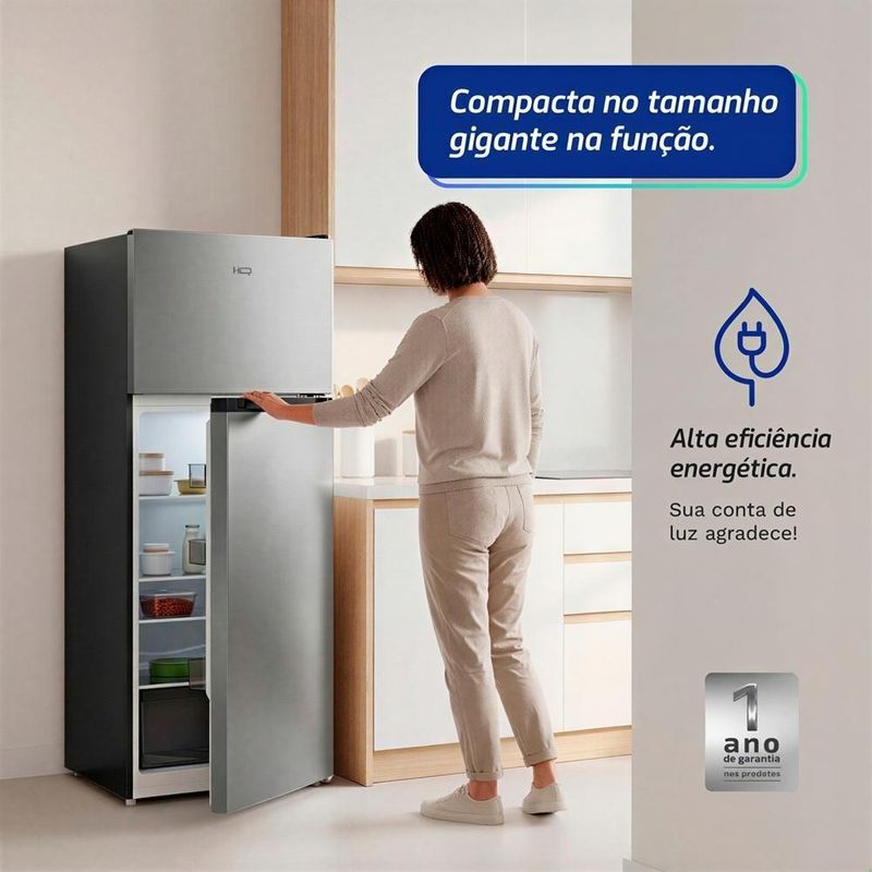 Geladeira Refrigerador HQ 230 Litros Duplex Defrost, Baixo Consumo A+++ Cinza HQ-230RDFS 110V
