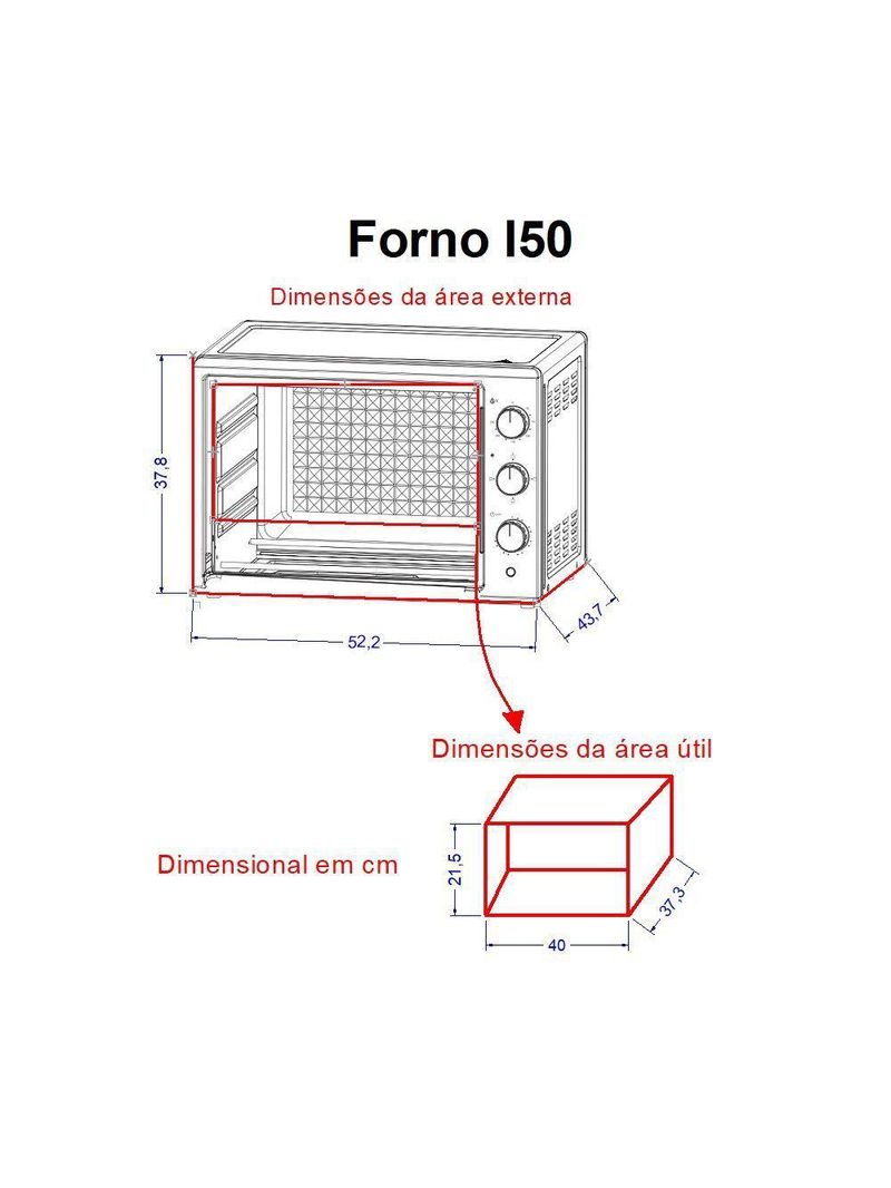 Forno Elétrico De Bancada 50Litros Fogatti Black I50Preto 220V