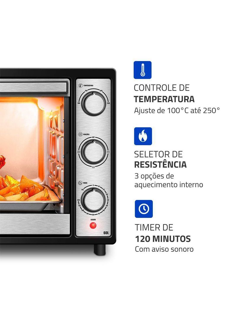 Forno Elétrico 60L Family Grill Inox Mondial Preto/inox FRN-60-BI 220V