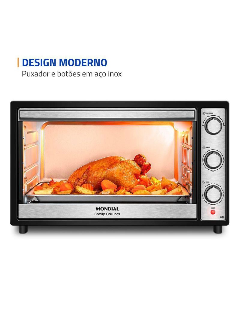 Forno Elétrico 60L Family Grill Inox Mondial Preto/inox FRN-60-BI 220V