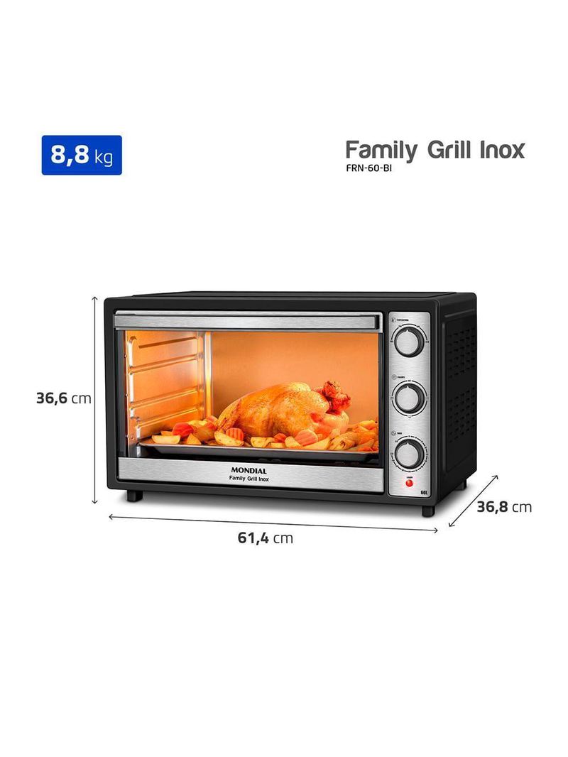 Forno Elétrico 60L Family Grill Inox Mondial Preto/inox FRN-60-BI 220V