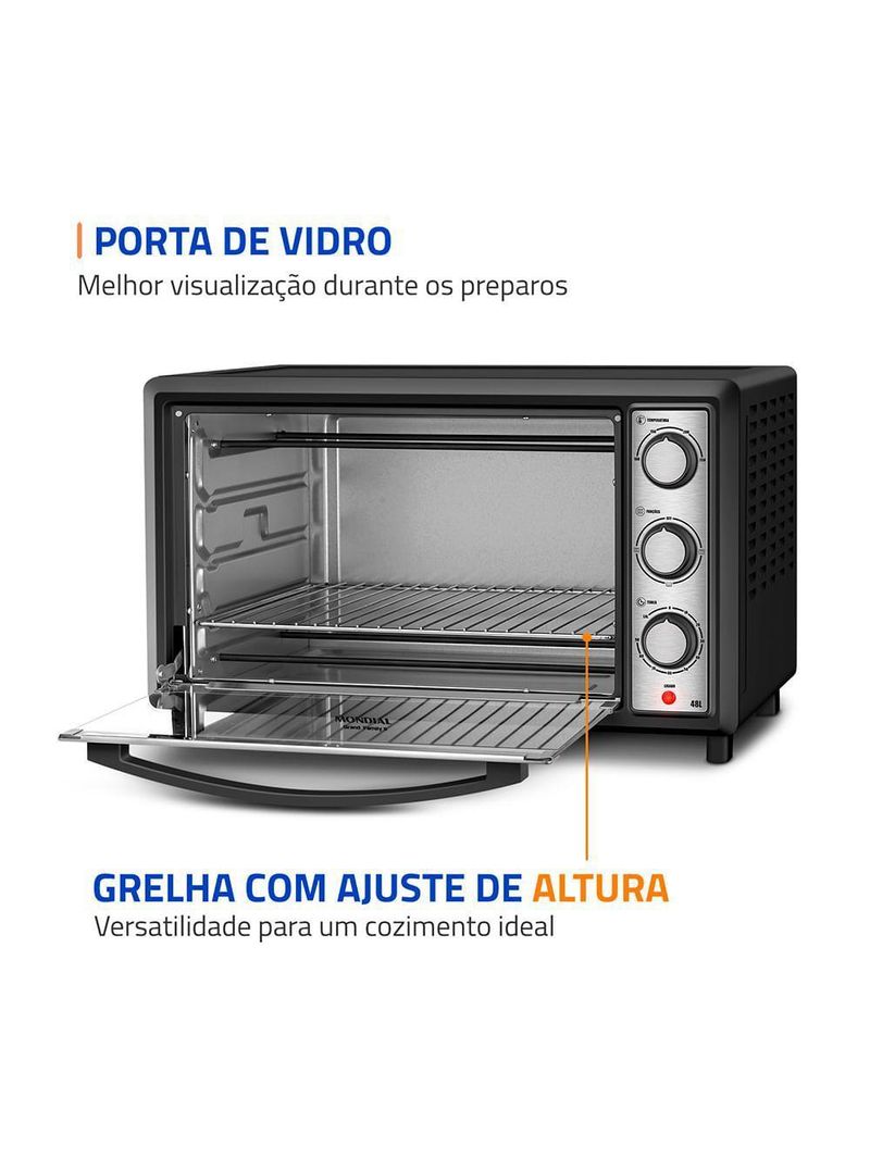 Forno Elétrico 48L Family Grill Inox Mondial Preto/inox 1800W FRN-48-BI 110V