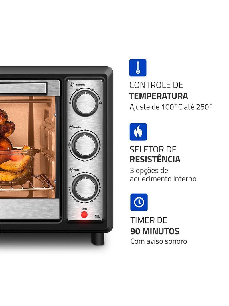 Forno Elétrico 48L Family Grill Inox Mondial Preto/inox 1800W FRN-48-BI 110V