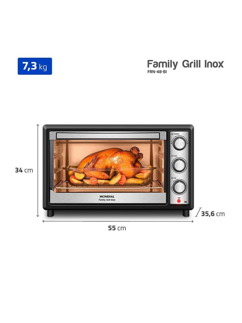 Forno Elétrico 48L Family Grill Inox Mondial Preto/inox 1800W FRN-48-BI 110V